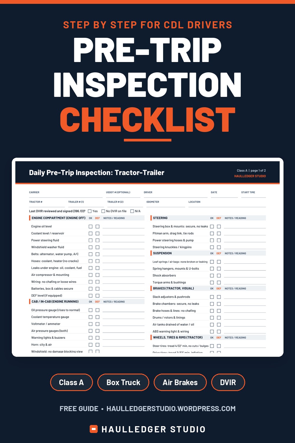 Pre-trip inspection checklist for CDL drivers header
