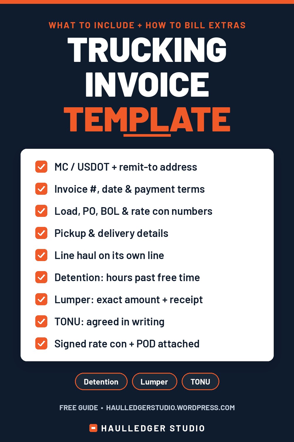 Trucking invoice template pin: what to include, with detention, lumper and TONU