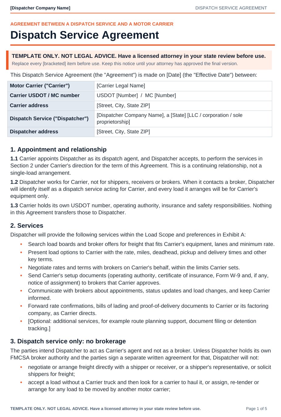 01 Dispatch Service Agreement, page 1